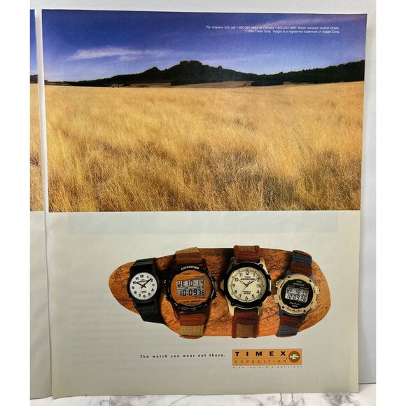 Timex Expedition Watches Print Ad Vintage 90s Outdoors Indiglo Night Light 2 Pag - Picture 5 of 6